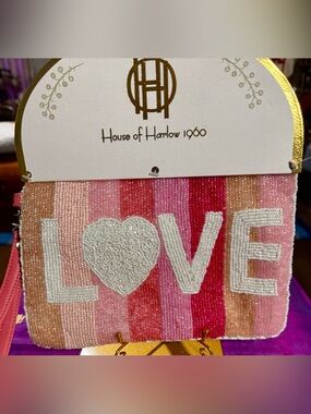 NWT House of Harlow 1960 Beaded Love Heart Wristlet Clutch Bag